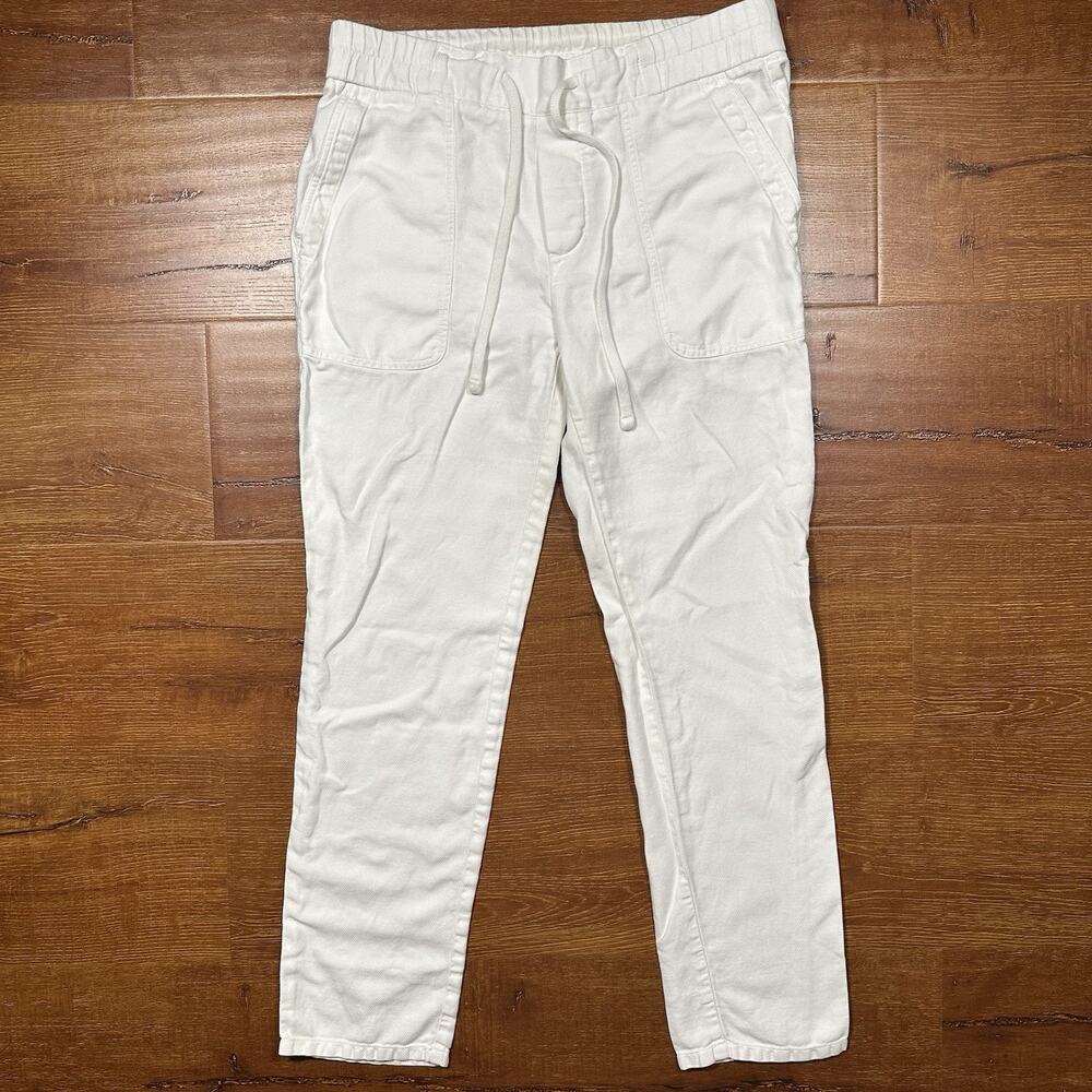 James Perse Slim Linen Cotton Pants Women 2 M 31x28 White Ivory Twill Drawstring
